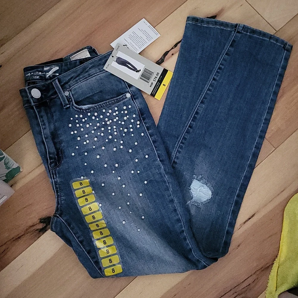 Seven7 Women's Skinny Jeans - Blue with White Accents - Picture 3 of 6